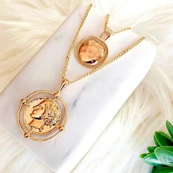 Gold Coin Pendant Necklace, Multilayer, Charm, Boho, Medallion - Picture 12 of 12